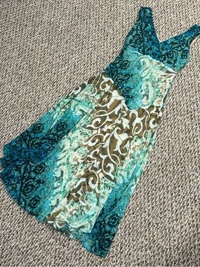 Y2k Women's Teal and Brown Patterned Sleeveless Maxi Dress